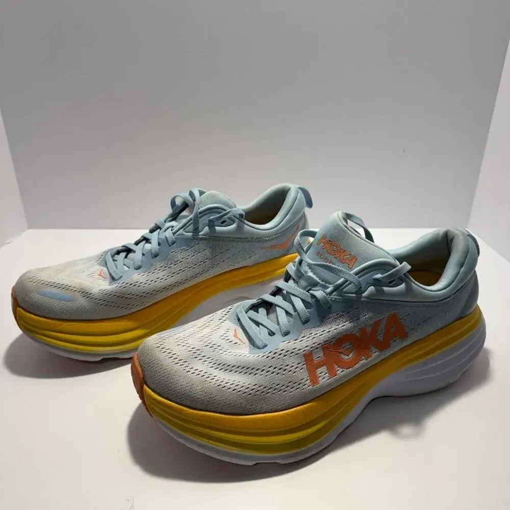 HOKA One One Bondi 8 Womens 11B Blue Yellow Running Shoes